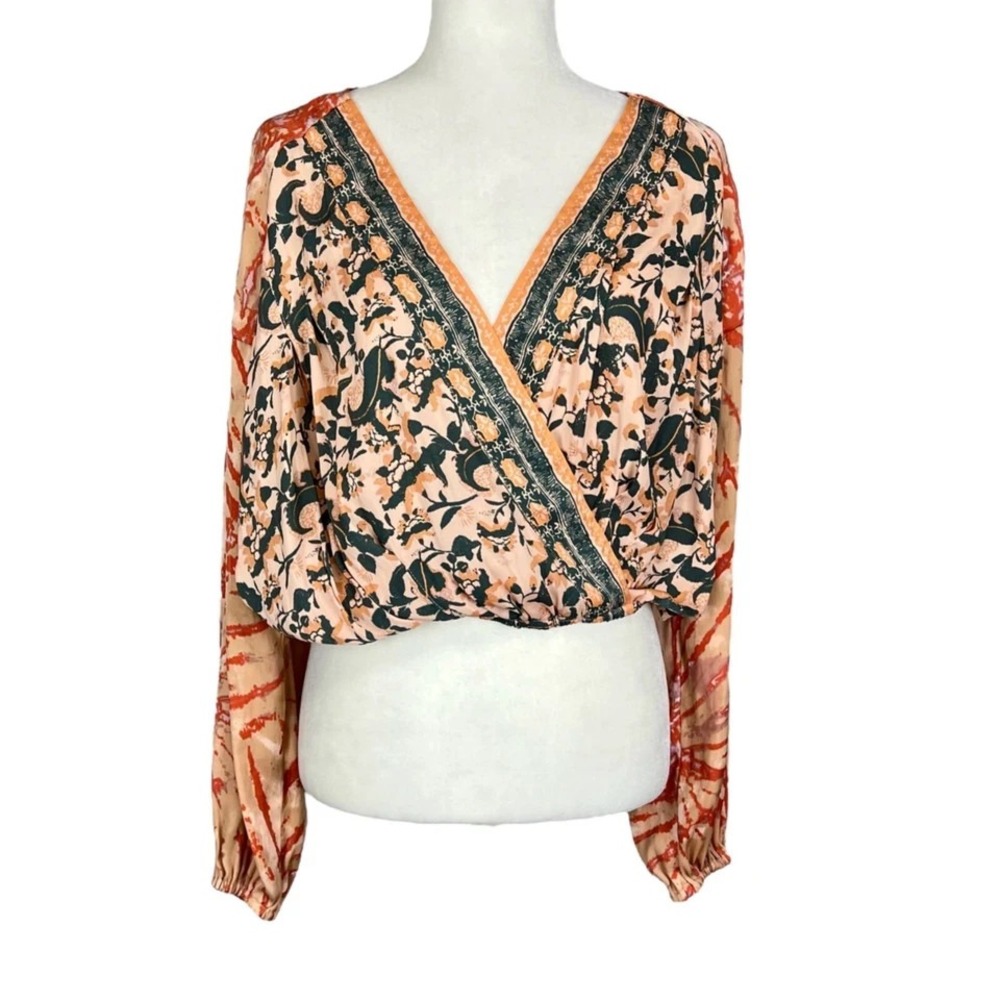 Free People Womens Cruisin Together Mixed Print Top Surplice Cropped size XS